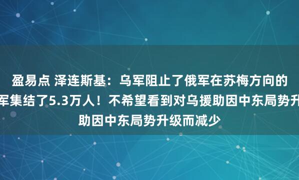 盈易点 泽连斯基:乌军阻止了俄军在苏梅方向的攻势!俄军集结了5.3万人!不希望看到对乌援助因中东局势升级而减少